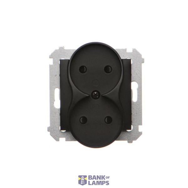 Double socket outlet without earthing, with shutters, (module), 16A, 250V, Screw, black matt image 1