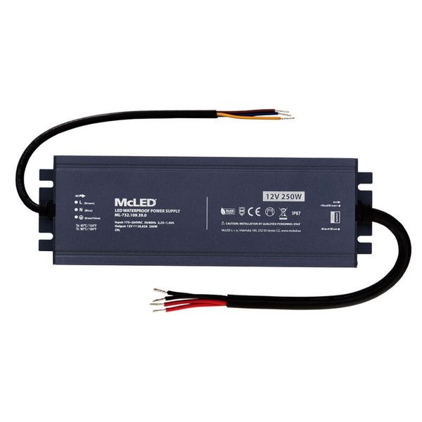 LED power supply 250W, DC12V/20.83A, IP67 image 1