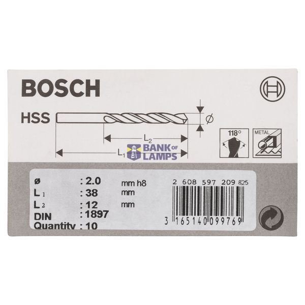 Stub drill bits, HSS-R, DIN 1897 2 x 12 x 38 mm 10 pcs. image 2