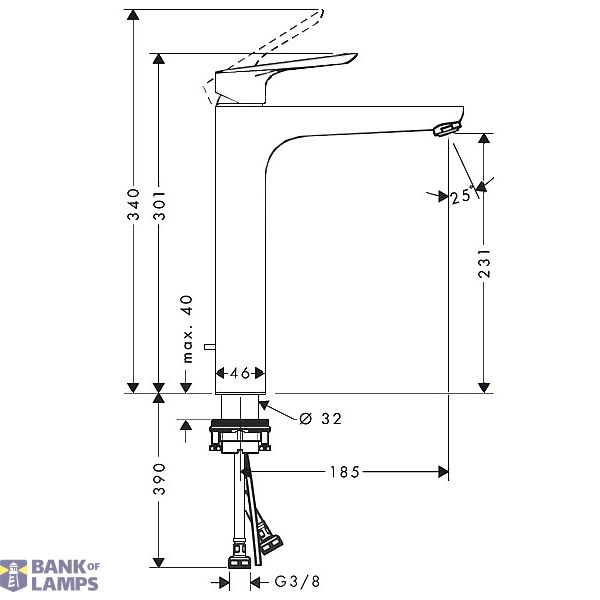 Logis E 230 sink mixer, with pop-up, chrome image 2