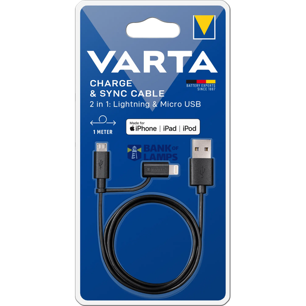 VARTA 57943 101 401 Charge&Sync 2in1 Cable (Micro USB + Lightning) image 1