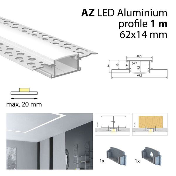 Aluminum profile for plasterboards AZ 1m Whitey diffus., 2x end image 1