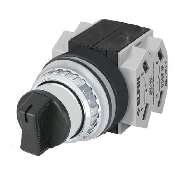 Knob selector switch, black, 3-position,Cam T, 2 N.O.+2 N.C. image 1