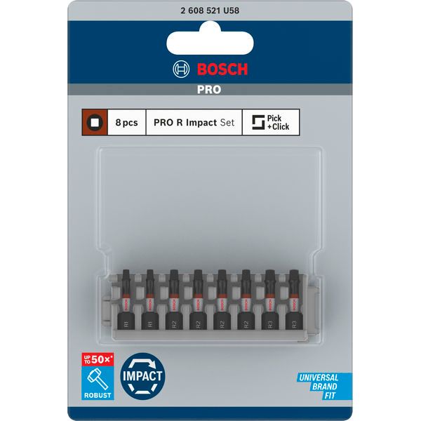 PRO Robertson Impact Bit, R1(x2), R2(x4), R3 (x2), 55 mm, 8 pcs image 3