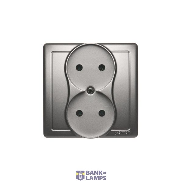 Double socket outlet without earthing, satin, metallized, 16A image 1