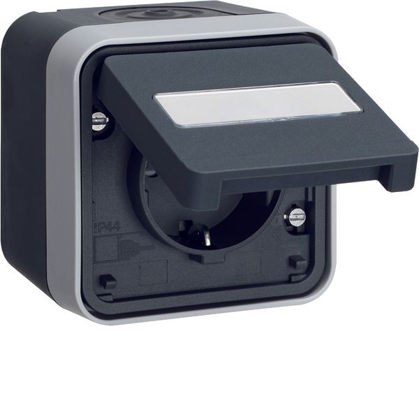 SCHUKO soc.out. hinged cover surf.-mtd, enhncd contact prot., W.1, gre image 1