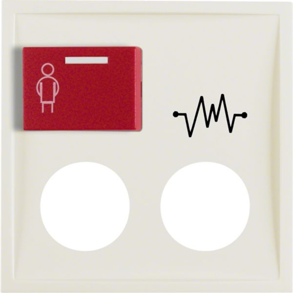 Central part with red call button on top and place for 2 auxiliary plug-in connectors, Berker S.1, cream, gloss image 1
