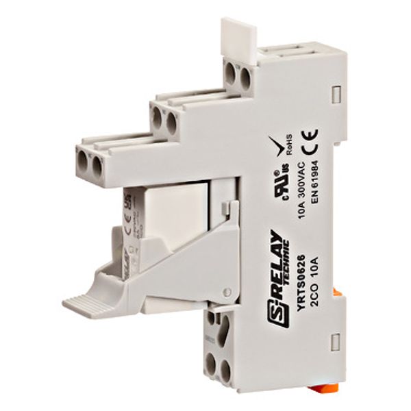 SET: PCB Relay, 2 CO, 8A, 230VAC, 5mm/Socket/Retaining clip image 1