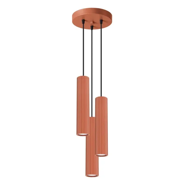 HANGING LAMP CYLINDRICAL RED LAMPSHADES WITH MODERN CARBON GROOVES 3XGU10 image 1