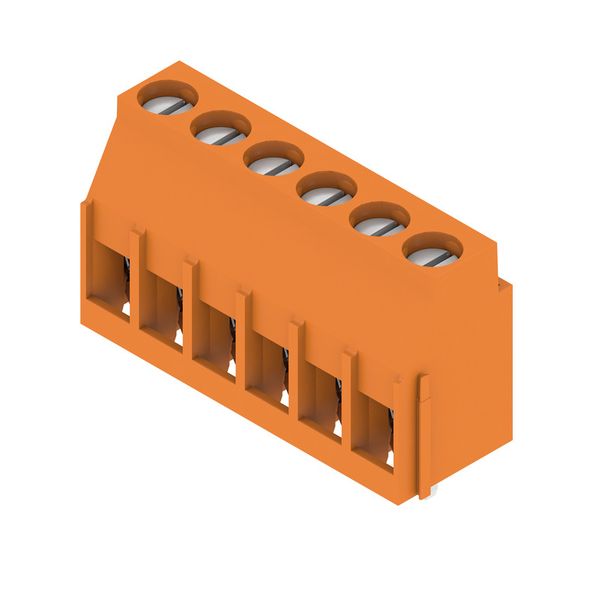 Printed circuit board terminals, 5.08 mm, Number of poles: 6, 90°, Solder pin length (l): 3.2 mm, tinned, orange, Clamping yoke connection, Clamping range, max. : 6 mm², Box image 5