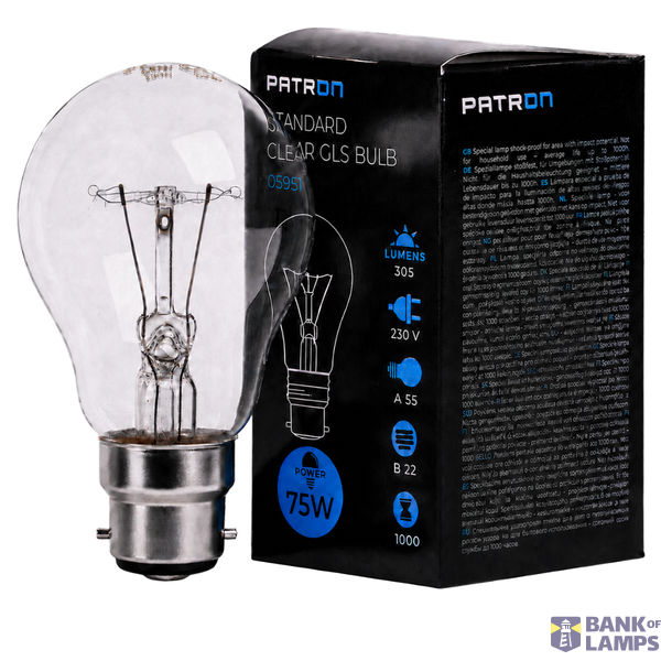 Incandescent Bulb 75W GLS Clear B22 A55 image 1