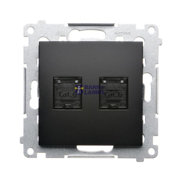 Double computer socket RJ45 cat. 6 with anti-dust cover, (module), black matt image 1