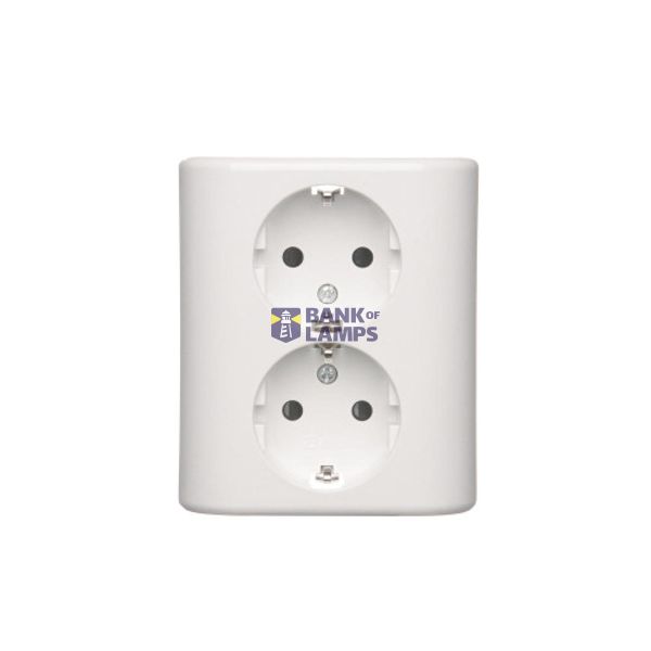 Double socket outlet with Schuko earthing and shutters, flush mounted - Scandinavian version, (Complete product), 16A, 250V, Screw, white image 1