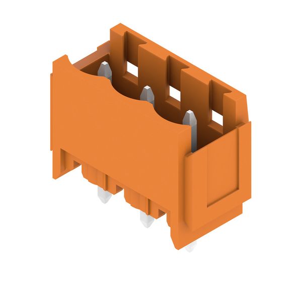 PCB plug-in connector, male header, Dovetails for fixing blocks, THT solder connection, 5.08 mm, Number of poles: 3, 180°, Solder pin length (l): 3.2 mm, tinned, orange, Box image 1