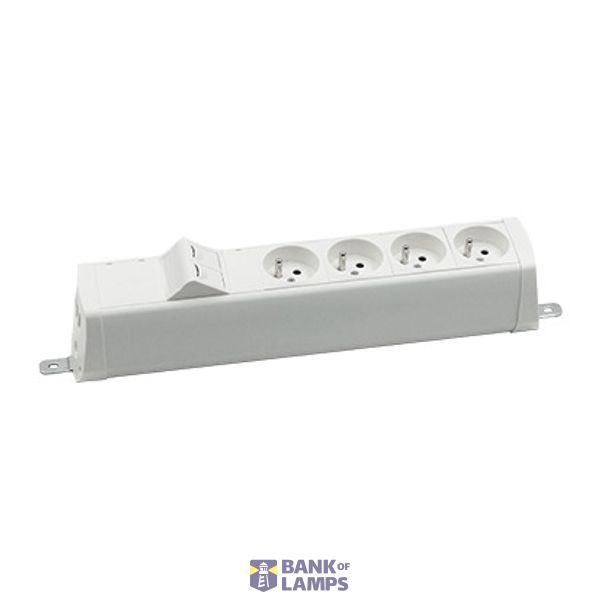 Expanded power strip set: 4x250V type E + 2xRJ45 plate with Keystone mounting., screw; white image 1