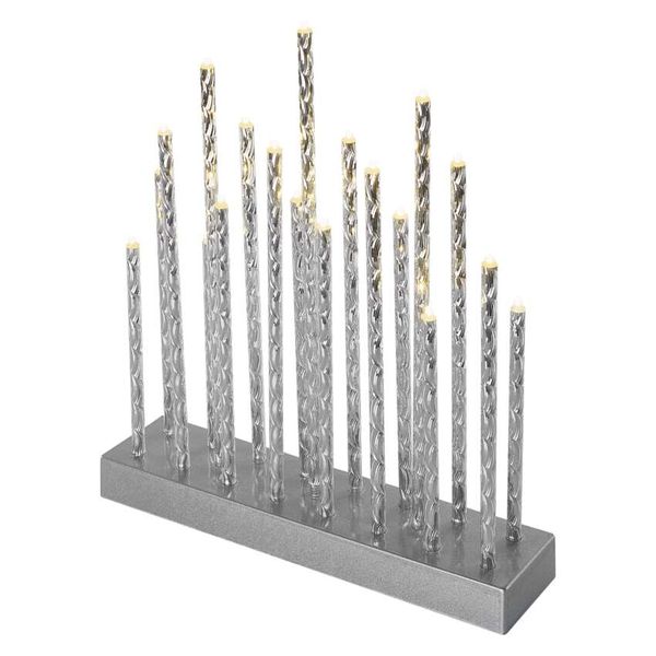 LED candlestick, silver, 28.5 cm, 3x AA, indoor, warm white, timer image 1