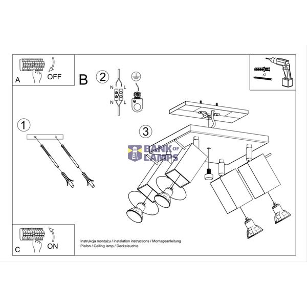 CEILING LAMP MERIDA 4 GREY GU10 4X40W IP20 image 3