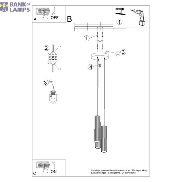 HANGING LAMP THREE CYLINDRICAL LAMPSHADES WITH ELEGANT CARBON GROOVING ON GU10 image 8