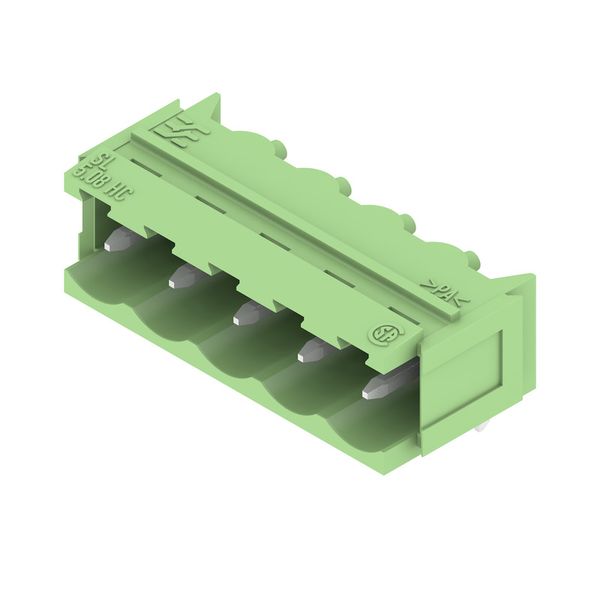 PCB plug-in connector, male header, Dovetails for fixing blocks, THT solder connection, 5.08 mm, Number of poles: 5, 90°, Solder pin length (l): 3.2 mm, tinned, Pale green, Box image 4