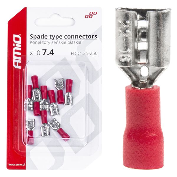 Spade type connectors 7.4mm 0.5-1.5mm2 10A 10 pcs image 1