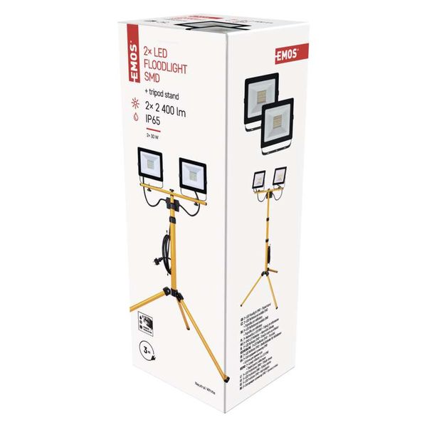 LED Floodlight HOBBY SLIM 2× 30W + tripod, yellow, neutral white image 1