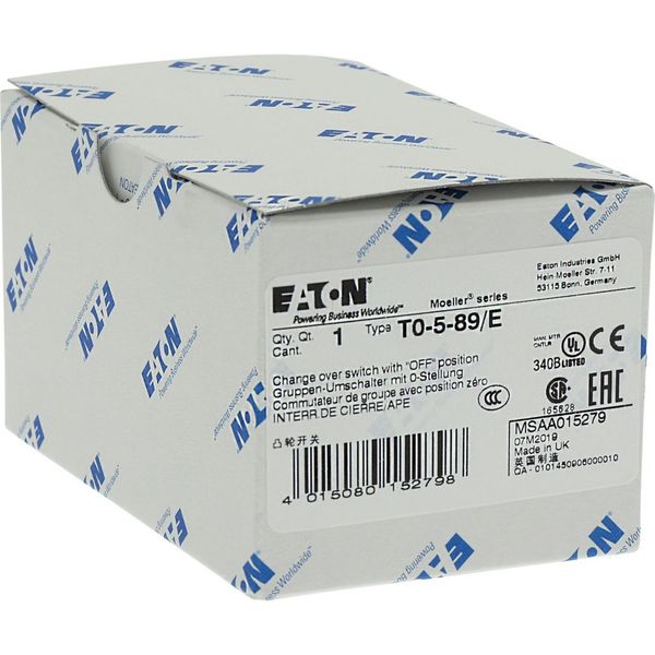 T0-5-89/E Changeoverswitches, T0, 20 A, flush mounting, 5 contact unit(s), Contacts: 9, 60 °, maintained, With 0 (Off) position, 2-0-1, SOND 29, Design number 8 image 25