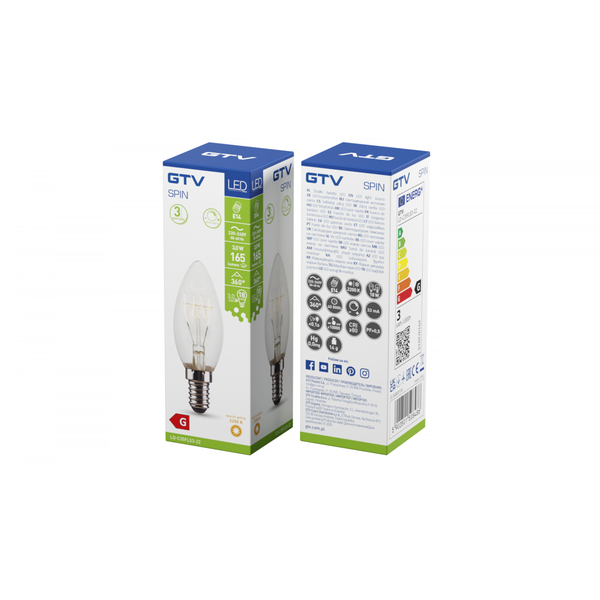 LED Bulb SPIN, E14, C35, 3 W, 165 lm, 2200K, AC220-240V, 360°, FILAMENT image 1