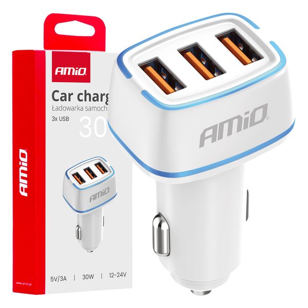 Car charger 3x USB-A 30W 12/24V AMiO-03889 image 1