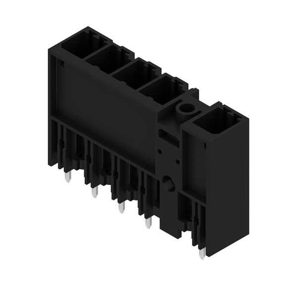 PCB plug-in connector, male header, closed side, Middle flange, THT solder connection, 7.62 mm, Number of poles: 5, 180°, Solder pin length (l): 3.5 mm, tinned, black, Box image 2