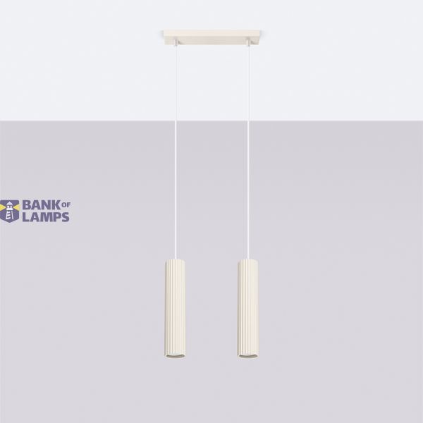 HANGING LAMP WITH TWO HANGS AND BEIGE GROOVED LAMPSHADES, CARBON SERIES image 3