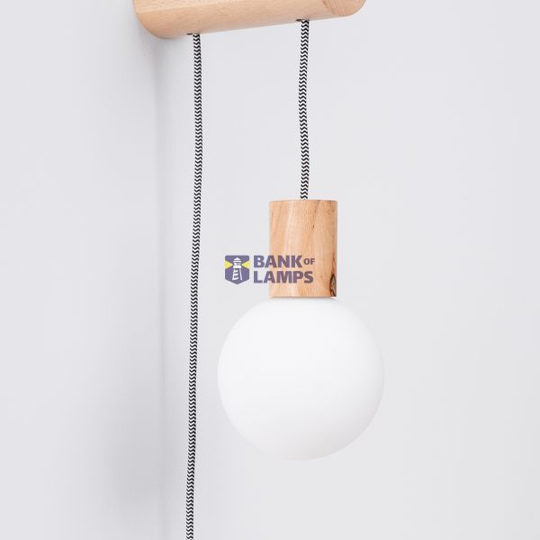 WALL LAMP WITH SWITCH ON CABLE GLASS LAMP SHADE WOODEN ELEMENTS ON G9 image 8