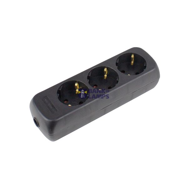 '3 way socket outlet black, 1,4m H05VV-F 3G1,5 with surge protection' image 1