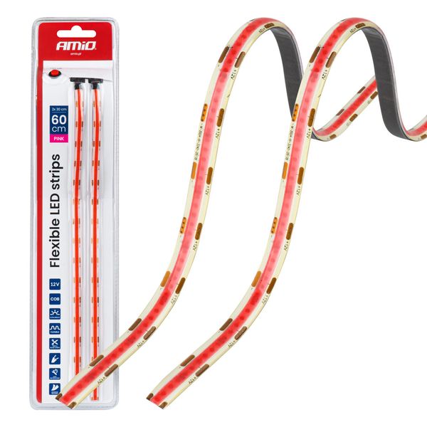 Flexible LED COB strips, pink 2x30 cm 12 V AMIO-04570 image 1
