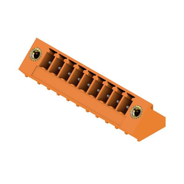 PCB plug-in connector, male header, Flange, THT solder connection, 3.81 mm, Number of poles: 9, 135°, Solder pin length (l): 3.2 mm, tinned, orange, Box image 2