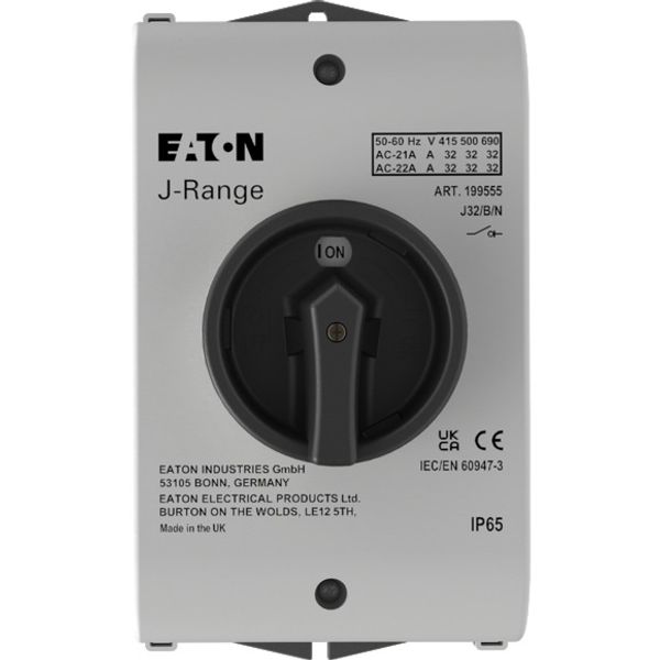 J32/B/N Main switch, 32 A, surface mounting, 3 pole + N, STOP function, With black rotary handle and locking ring, Lockable in the 0 (Off) position image 1
