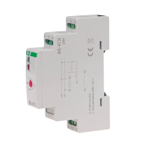 Bistable relay with timer, for DIN rail, with inrush relay 160A/20ms 24V; BIS-413-LED-24V image 1