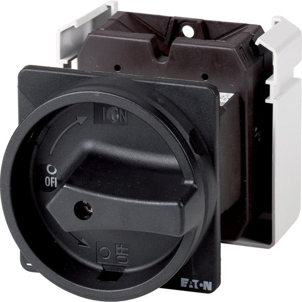 T5-4-15682/V/SVB-SW Main switch, T5, 100 A, rear mounting, 4 contact unit(s), 6 pole, 1 N/O, 1 N/C, STOP function, With black rotary handle and locking ring, Lockable in image 3