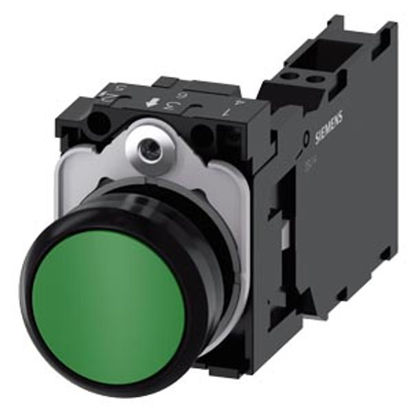 Pushbutton, 22 mm, round, plastic, green, pushbutton, flat, momentary contact  3SU1100-0AB40-3FA0-Z X90 image 1