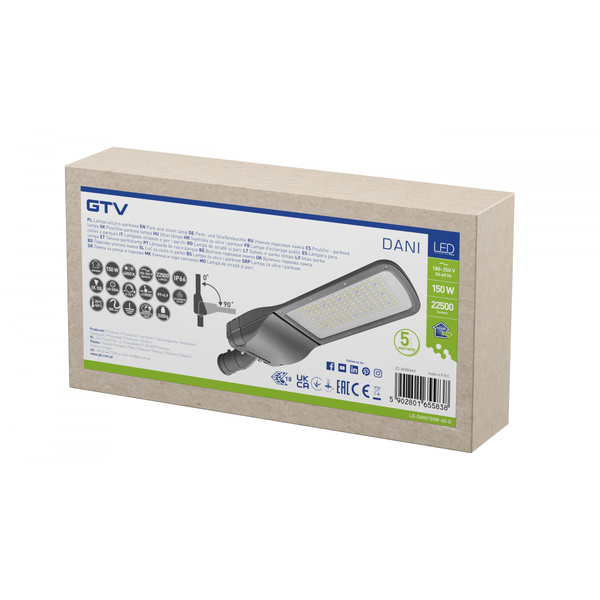 LED street luminaire DANI, 150 W, 4000K, AC180-250V, IP66, 22500 lm, IK09, ENEC image 1