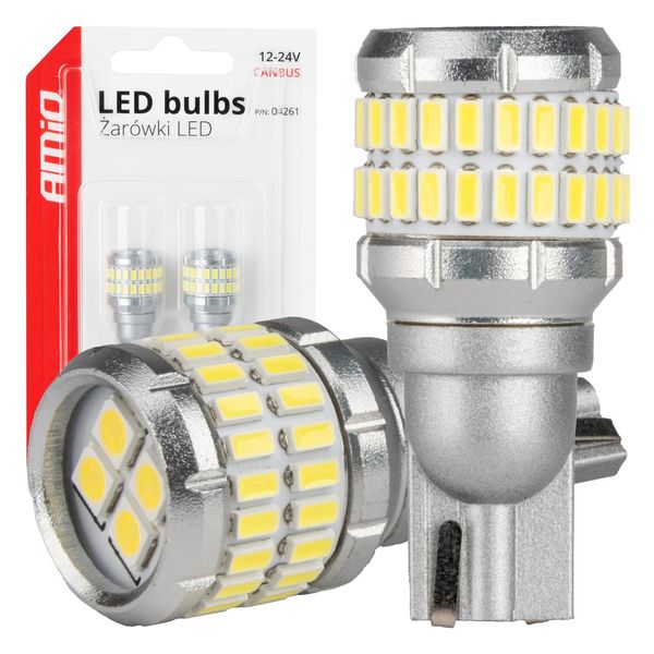 LED bulbs CANBUS T15 W16W 48SMD 4SMD 3014 3030 White 12V 24V AMIO-04261 image 1