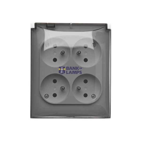 Quadruple socket outlet with earthing IP44 version - transparent flap, 16A, Screw, white image 1