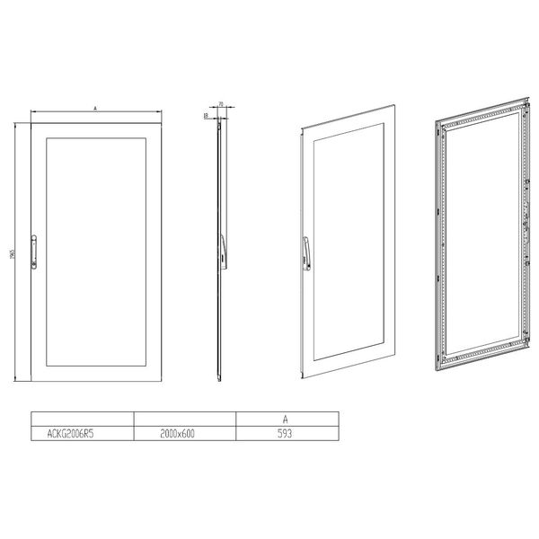 Glazed door right for 2 door enclosures H=2000 W=600 mm image 2