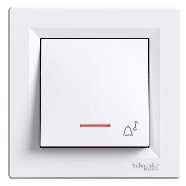 Asfora - 1pole pushbutton -10A lift terminals, locator light, bell symbol, white image 1