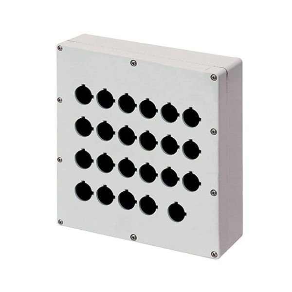 Aluminium push-button enclosure M4 230x257x80, 23 holes Ø 22, without cable entry image 1