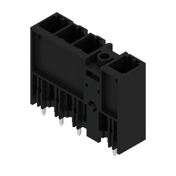 PCB plug-in connector, male header, closed side, Middle flange, THT solder connection, 7.62 mm, Number of poles: 4, 180°, Solder pin length (l): 3.5 mm, tinned, black, Box image 2