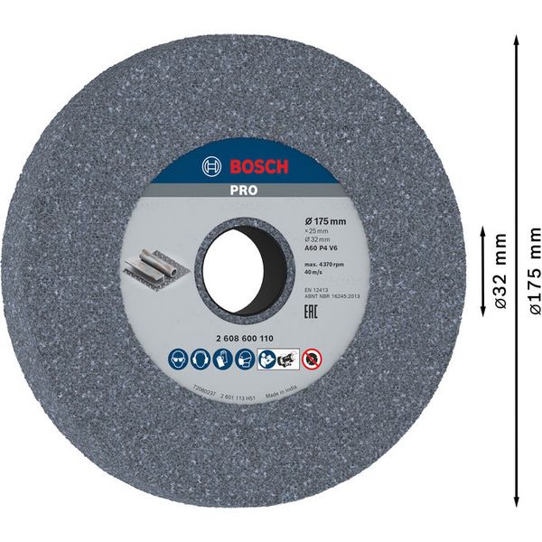 Grinding wheel for double-wheeled bench grinder 175 mm, 32 mm, 60 image 1