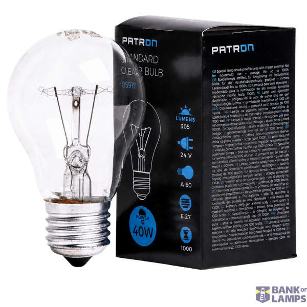 Incandescent Bulb E27 40W A60 24V CL Patron image 1