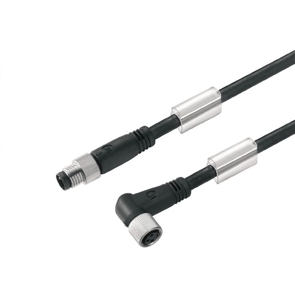 Sensor/actuator line, Connecting line, M8 / M8, Number of poles : 3, 5 m, pin, straight - socket, 90°, Shielded: No, LED: No, Sheath material: PUR, Halogen: No image 1
