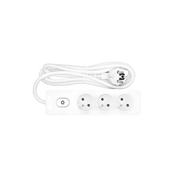 Power strip Pin Type 3-way, Switch/Shutter, 2m cable, white image 1