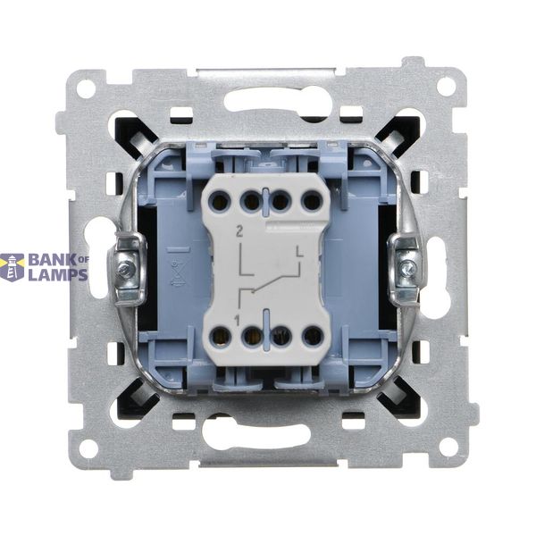 Intermediate switch with indicator light, LED not replaceable Color: blue, (module), 10AX, quick connection, Inox, metallized image 1